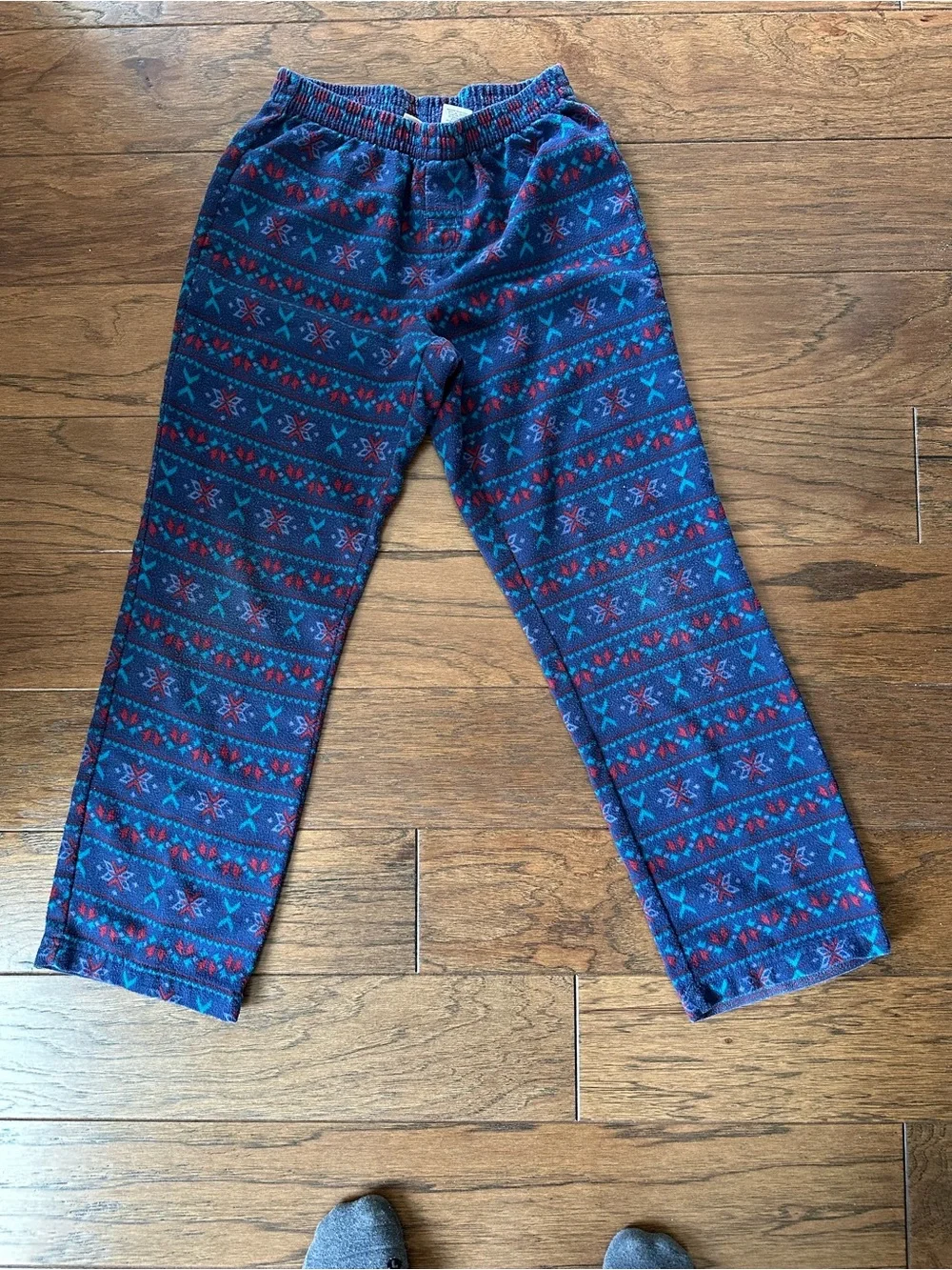 LL Bean Kids Blue Patterned Fleece Pants Size 8-10